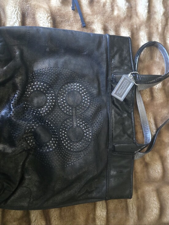 Coach Handbags - Coach Black Leather Perforated Circle Tote